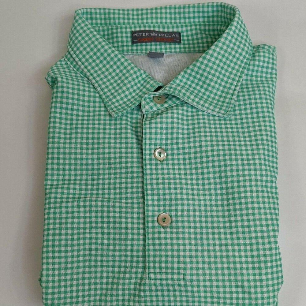 Peter Millar Summer Comfort Green Check Golf Polo